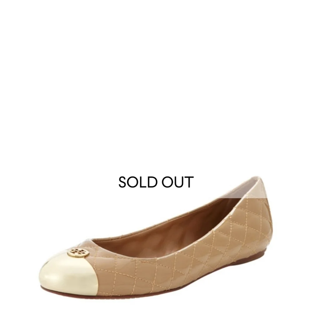 Tory Burch Kaitlin Ballerina Quilted beige ballerina Flats gold cap toe sz. 8